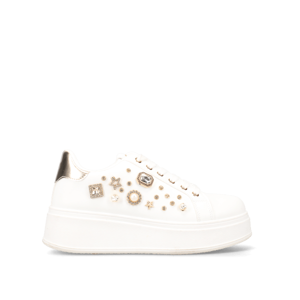 LAURA BIAGIOTTI ΛΕΥΚΟ SNEAKER ΜΕ ΧΡΥΣΑ ΔΙΑΚΟΣΜΗΤΙΚΑ